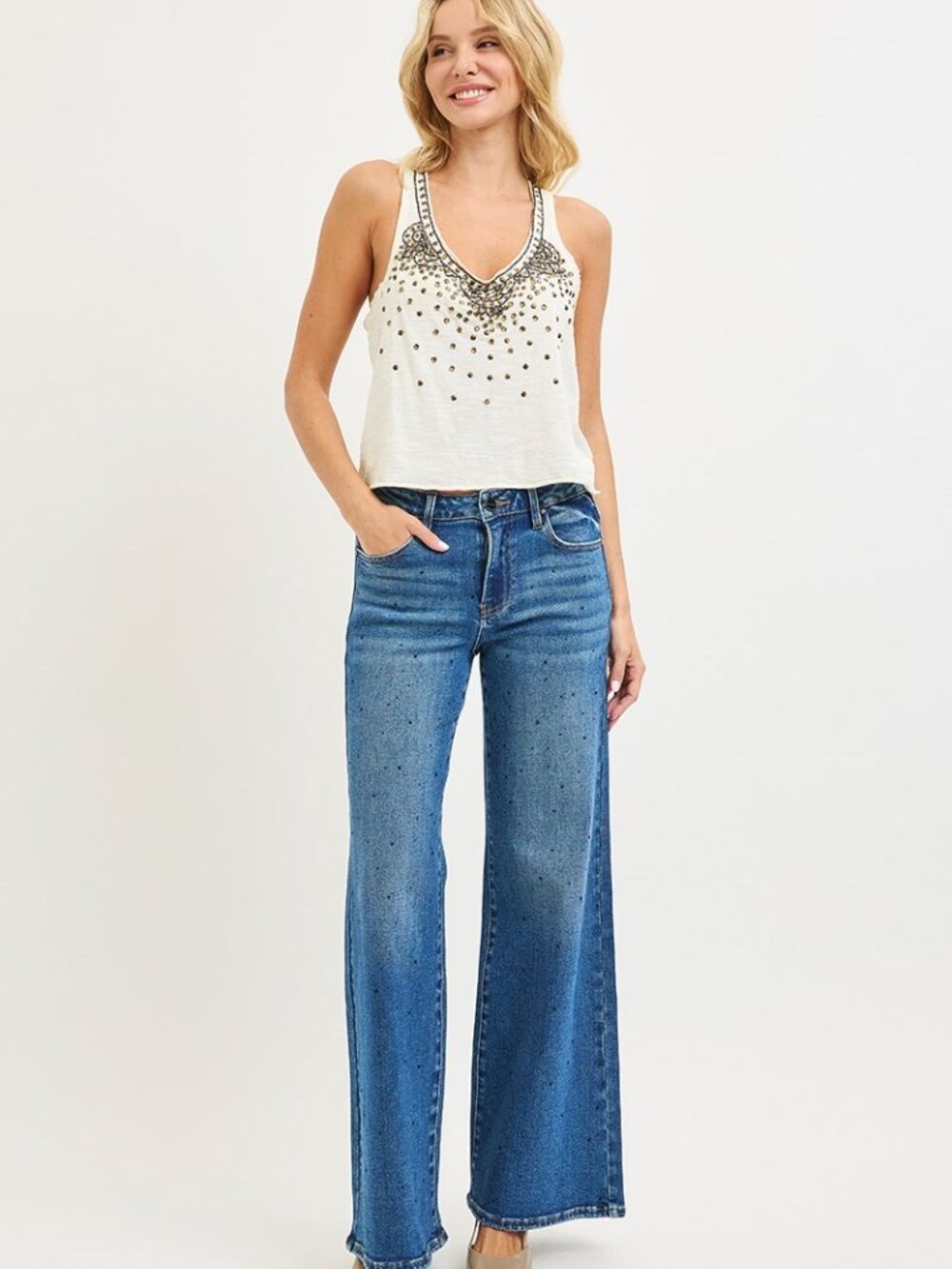 Plus Risen black Rhinestone wide leg Jeans - Picture 7 of 7